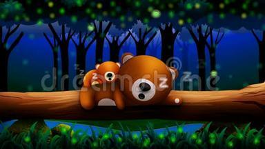 动画熊<strong>卡通</strong>睡在森林里，最佳循环<strong>视频背景</strong>让婴儿入睡，平静放松
